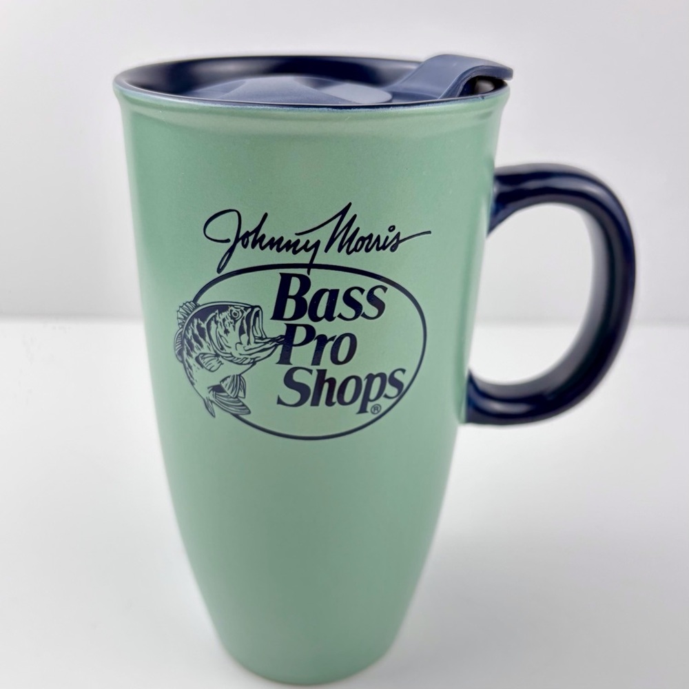 Bass Pro Shops Johnny Morris Ceramic Tumbler Travel Logo Mug Slider Lid 21 Oz